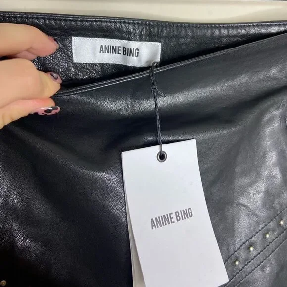 NWT Anine Bing Lamb Leather Mini Black Skirt Studded Size XS - Picture 13 of 14